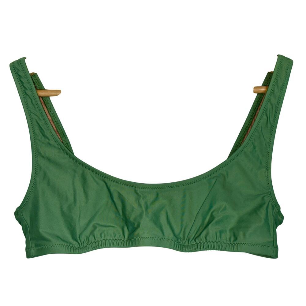 NWT J.Crew Heritage Scoopneck Bikini Swim Top Ruched Cool Cypress Green Size M